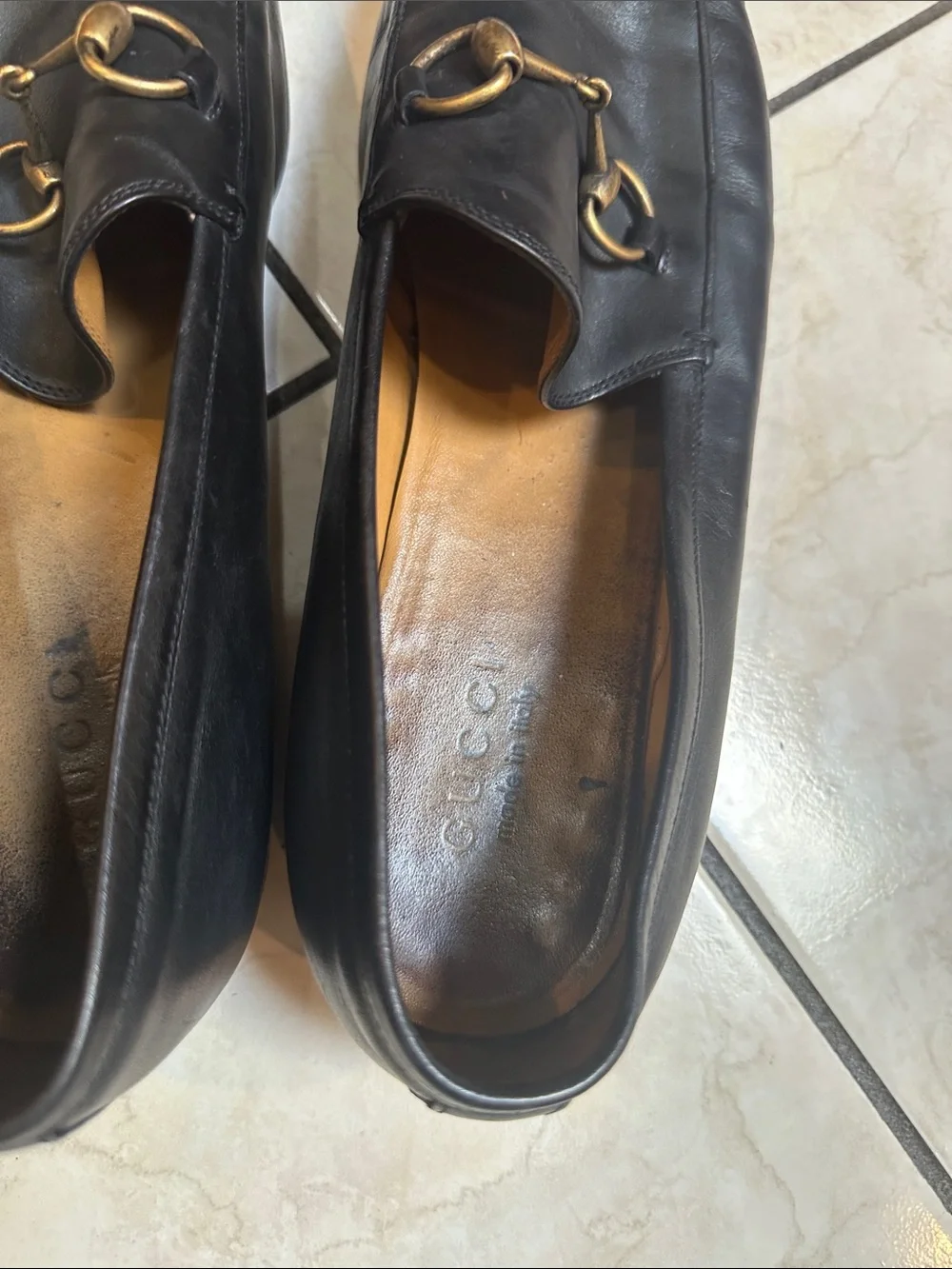 Gucci Men’s Black Leather Oxfords with Brown Soles